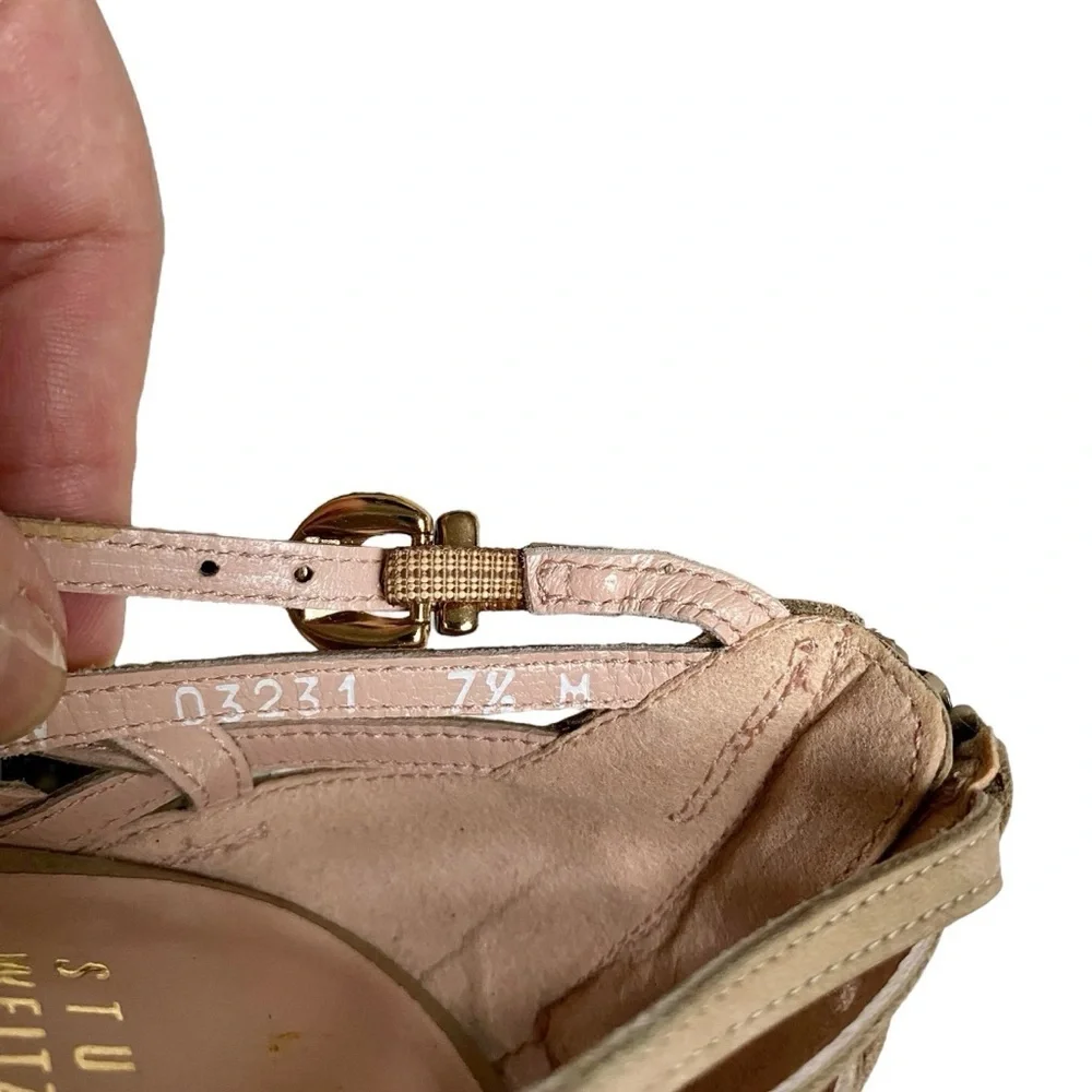 Stuart Weitzman Tan Nubuck Nuarache Gladiator Kitten Heel Sandals 7.5 - Picture 13 of 16